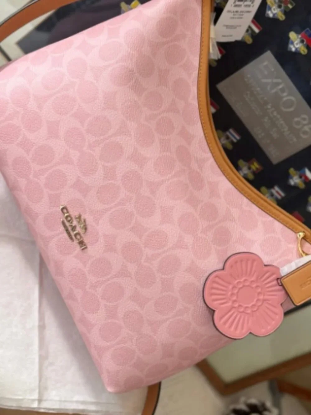 NWT Coach Gold/Powder Pink Laurel Shoulder Bag With Charms CEL12 - Picture 3 of 7